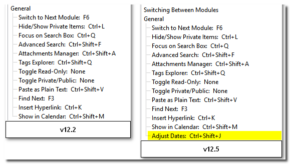 Adjust dates shortcut